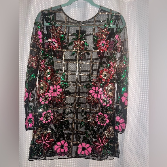 Holiday Event Full Multi Color Sequin Mini Dress, Tunic, Special Occasion Lux - Picture 7 of 7